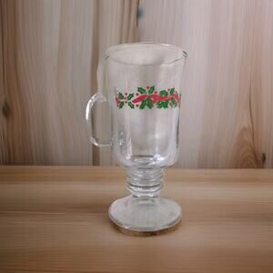 vintage Libbey Holly Berry Ribbon Christmas glass Irish coffee mug